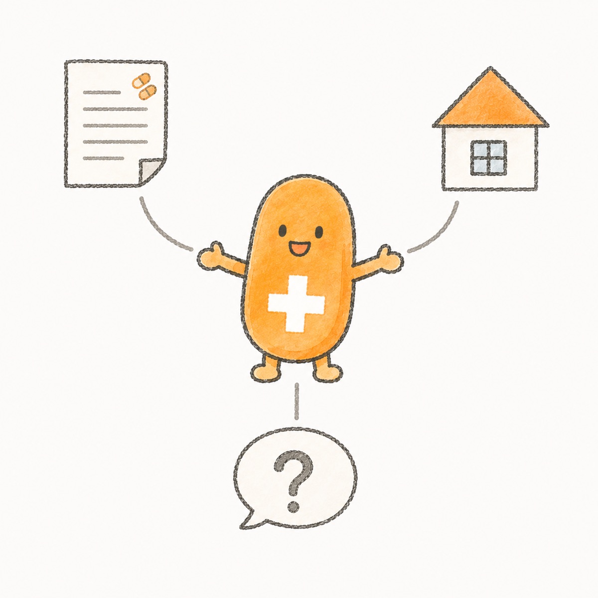 3つの入口を案内するそが薬局のキャラクター